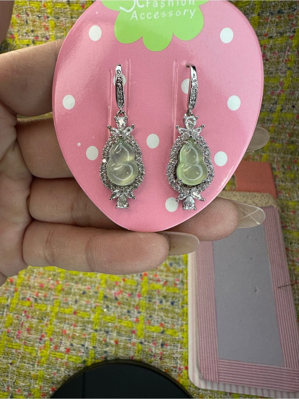 Silver Natural jade gourd earrings Myanmar natural jade A goods ice seed
